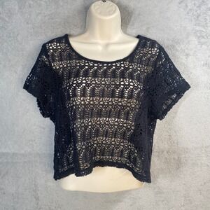 Vans Crochet Knit Crop Top Womens XS Open Weave Y2k Boho Fairy Festival Grunge